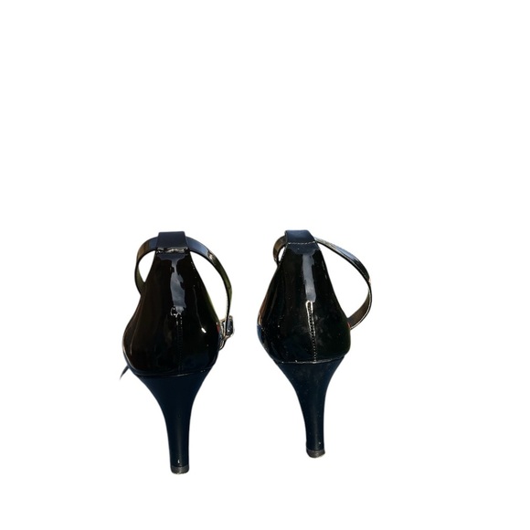 Women’s blck sandal ankle strp 3.5 in heel Opn toe Sze 10. By Ana patent leather - Picture 4 of 6